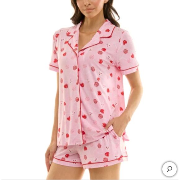 Jaclyn Womens Valentines Day Pajama Set 3-Piece Notch Collar PJ Sleepwear Hearts - Picture 5 of 7
